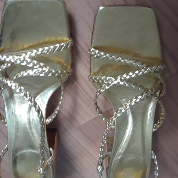 Zara Gold Square Toe Strappy Sandals - Picture 9 of 9
